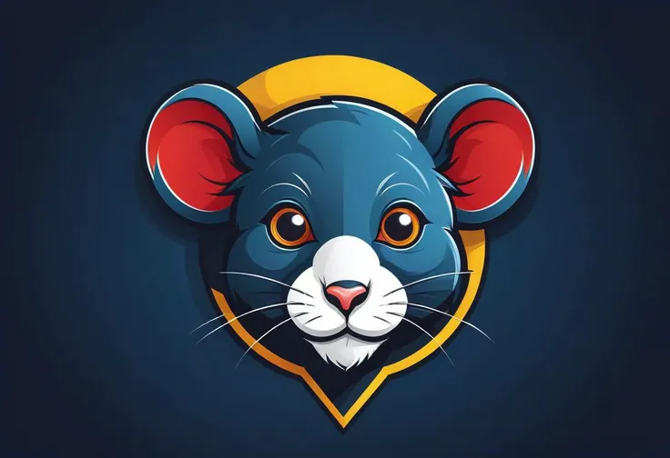 "Design an engaging vector illustration featuring a dynamic mouse head in a 2D flat style, tailored for a football team emblem or logo. Focus on the mouse's determined and spirited expression, ensuring a centered and attention-grabbing design. Infuse the illustration with a sense of agility and determination while maintaining a clean and symmetrical appearance suitable for emblem use. Strive for a bold and impactful depiction of the mouse's head, symbolizing the team's agility and competitive spirit."