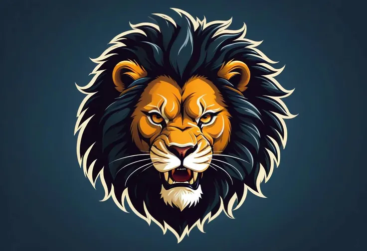 "Produce a striking vector illustration of a ferocious lion head in a 2D flat style, ideal for a football team emblem or logo. Emphasize the lion's furious eyes and fierce expression, creating a centered and attention-grabbing design. Ensure the illustration exudes strength and power while maintaining a clean and symmetrical appearance suitable for a team emblem. Aim for a bold and impactful portrayal of the lion's head, perfect for representing the team's spirit and identity."