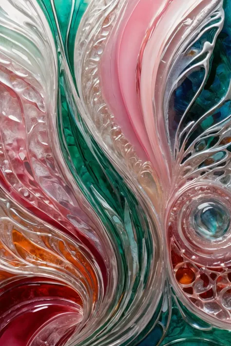a canvas alive with the captivating allure of glass-like structures, characterized by intricate and swooping geometric shapes. Envision sinuous curves and graceful arcs intertwining and overlapping, creating a mesmerizing dance of form and color. Each glass-like structure reflects a kaleidoscope of vibrant hues, from deep sapphire blues to iridescent emerald greens and fiery crimson oranges. Translucent layers cascade and flow, resembling molten glass frozen in time, capturing the fluidity of motion in crystalline elegance. Delicate filigree patterns adorn the surfaces, enhancing the sense of intricacy and refinement. Let the interplay of light and shadow accentuate the dynamic contours, evoking a sense of ethereal beauty and serenity. Embrace the challenge of translating the delicate intricacy of glass-like forms into an abstract artwork that enchants the eye and stirs the imagination..<lora:add-detail-xl:3> Very bright. Pink. Segmented. <lora:Kandinsky:0.2>