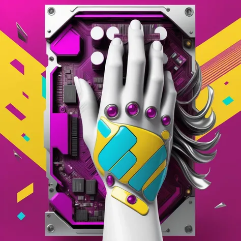 In this striking artwork, a determined hand reaches upward, clutching tightly onto a powerful graphics processing unit (GPU). Emblazoned upon the GPU is a bold message: 'Come and Take It!' This defiant statement serves as both a rallying cry and a testament to human ingenuity and determination. Set against a backdrop of pulsating neon lights and futuristic cityscapes, the image exudes strength and resilience, inviting viewers to join forces with those who refuse to be silence