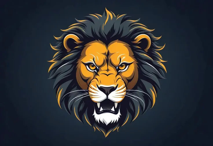 "Produce a striking vector illustration of a ferocious lion head in a 2D flat style, ideal for a football team emblem or logo. Emphasize the lion's furious eyes and fierce expression, creating a centered and attention-grabbing design. Ensure the illustration exudes strength and power while maintaining a clean and symmetrical appearance suitable for a team emblem. Aim for a bold and impactful portrayal of the lion's head, perfect for representing the team's spirit and identity."