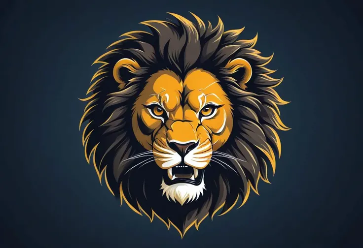 "Produce a striking vector illustration of a ferocious lion head in a 2D flat style, ideal for a football team emblem or logo. Emphasize the lion's furious eyes and fierce expression, creating a centered and attention-grabbing design. Ensure the illustration exudes strength and power while maintaining a clean and symmetrical appearance suitable for a team emblem. Aim for a bold and impactful portrayal of the lion's head, perfect for representing the team's spirit and identity."