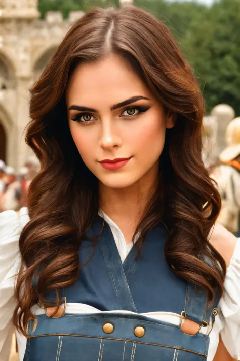 Anjelika Fotson standing close up, young, makeup, happy,
beautiful face, masterpiece, highres, realistic,
Overalls,
Majestic castle and medieval reenactment,
 <lora:anjelika_fotson:0.75>