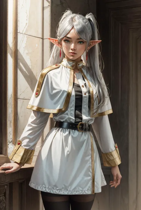 <lora:Gigantic_1024:1>GiganticAi, alternate breast size, plump, <lora:ФÑиÑен пÑовожаÑÑÐ°Ñ Ð² поÑледний пÑÑÑ(aafrie,long hair, white hair,twintails, pointy ears,earrings, thick eyebrows,(Ñм одеждÑ):0.7> aafrie, long hair, (white hair), 2twintails, pointy ears, earrings, thick eyebrows,green eyes, small breasts, flat,white capelet, striped shirt, long sleeves, belt, white skirt, black pantyhose, 1girl in full growth, best quality, masterpiece, ultra-detailed, high quality, perfect nose, highly detailed skin, warm skin tone, defiance512, RAW photo, best quality, high resolution, (masterpiece), dreamlike, dreamy, modelshoot style, analog style, tonemapping, photorealistic, professional photography, sharp focus, HDR, 8K resolution, intricate detail, sophisticated detail, hyper detailed, (depth of field), highlight and shadow, volumetric lighting, cinematic bloom, professional light, looking at viewer, blotchy,