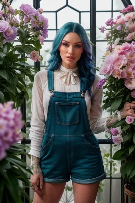 DEN_velvetine_SG,
(in a giant glass green house filled with exotic flowers and plants wearing overalls and a bandana walking through the flowers, arboretum, green house, glass, plants, flowers:1.2),
bokeh, f1.4, 40mm, photorealistic, raw, 8k, textured skin, skin pores, intricate details <lora:epi_noiseoffset2:1>, epiCRealism <lora:ClothingAdjuster3:-1>