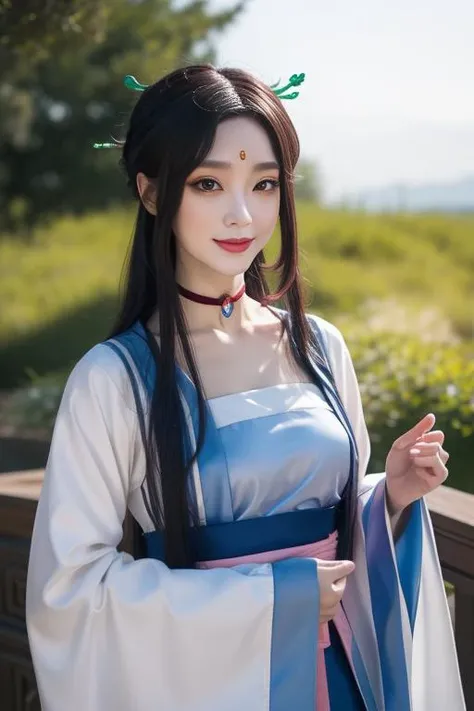 ltra-detailed,highly detailed,best quality,masterpiece,illustration,realistic,photorealistic,
liumengli, 1girl, solo, cosplay, hanfu, choker,
upper body, looking at viewer, smile,
<lora:liumengli_v2_03:0.8>