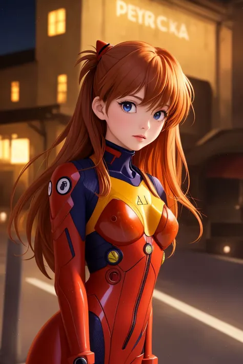 (best quality, masterpiece, colorful, dynamic angle, highest detailed)(Asuka Langley), upper body photo, fashion photography of cute red long hair girl (Asuka Langley), dressing high detailed Evangelion red suit (high resolution textures), in dynamic pose, bokeh, (intricate details, hyperdetailed:1.15), detailed, moonlight passing through hair, perfect night, (fantasy art background), (official art, extreme detailed, highest detailed), HDR+