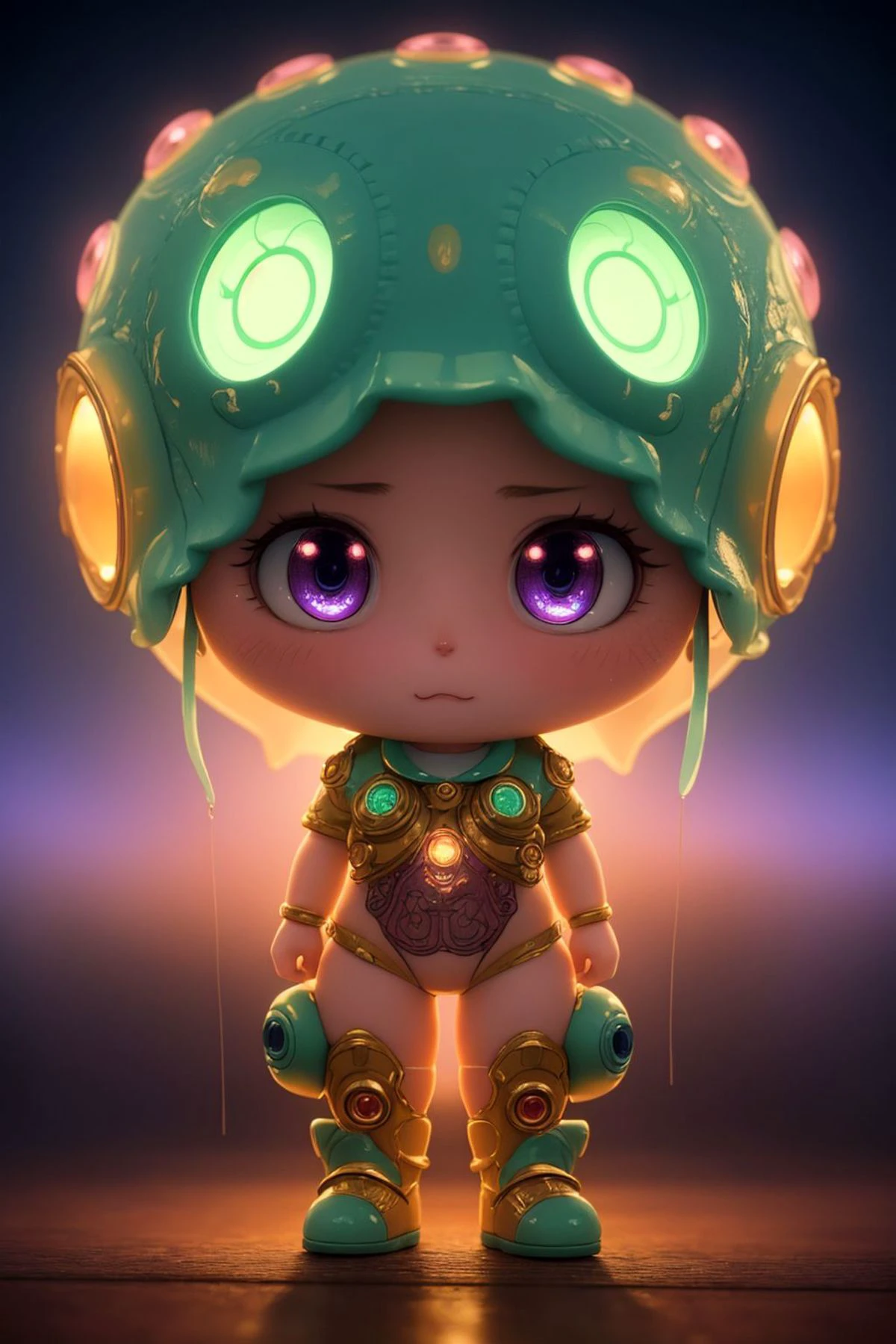 cute little (alien:1.3) anime, detailed scene, perfect face, intricately detailed photorealism, trending on artstation, neon lights, foggy night, stunning (full body shot) anime art by (Mark Ryden:1.1), Nicoletta Ceccoli, fx-monsters, subsurface scattering, ultra hd, 4k, high def, Photorealistic, Hyperrealistic, Hyper detailed, analog style, realistic, masterpiece, best quality, ultra realistic, 8k, Intricate, High Detail, film photography, soft lighting, heavy shadow