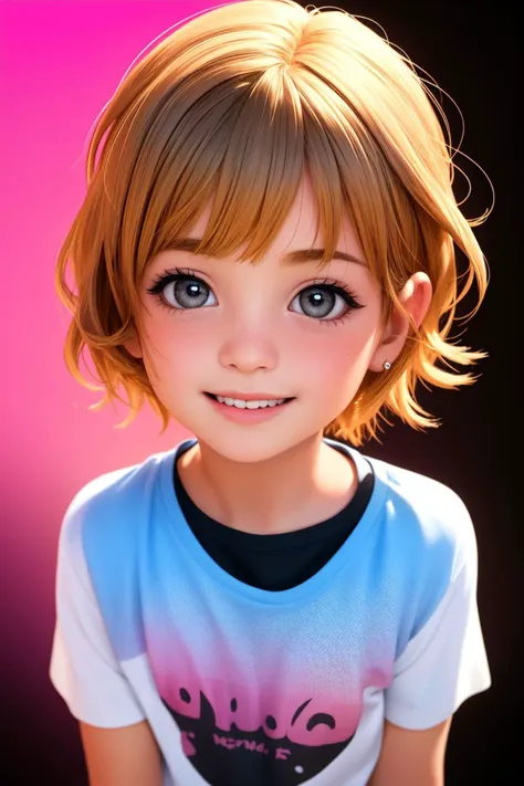 child,childish,cute,beautiful,lovely,(boy,1boy,middle school boy),blonde,white,european,ultra detailed skins,bangs,((short hair)),chubby,lovely lips,(smile),highlights,realism,gradient, gradient background, halftone, halftone background,
a photorealistic painting,photorealism,Artgerm,fantastic,pink skin,blush,cgstudio,ultra detailed face,realistic,medium full shot:1.5,dark,darkish,horror,warm,black background,(black t-shirt),