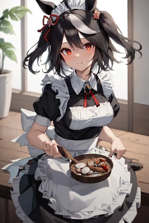 masterpiece, best quality,
kitasan black \(umamusume\),
enmaided, maid, maid apron, maid headwear, skirt hold,
<lora:kitasan_black_loha:0.8>