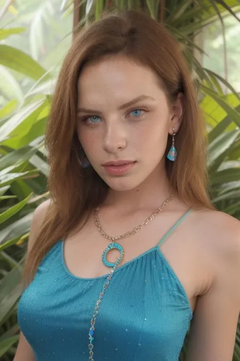 Greek 1 girl, complex parts, aretes, trunk, hips, dappled sunlight, blond, from the shoulder, High-waisted Skirt, necklase, I look at the viewer, french braid, Close do rosto, Looks straight into the camera, blue colored eyes
