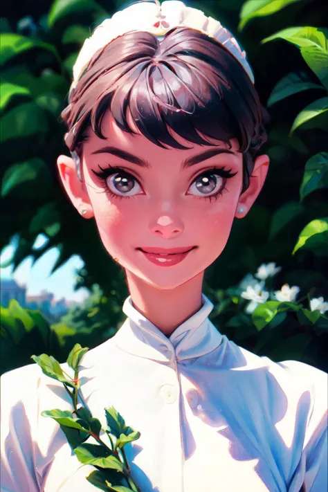 (masterpiece, best quality;1.3), 8k picture, extremely detailed , takagi1, pov, 1girl, looking at viewer, <lora:hepburn:0.75>hepburn, standing, smile,white detailed dress, Beautiful White Skin, roma city, audrey hepburn, facial close-up,