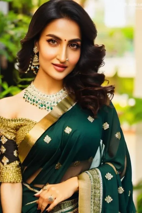a photo of a woman, stylish,wearing saree,closeup shot, professional portrait, head-shot,cute, elliv <lora:elliv:1>
