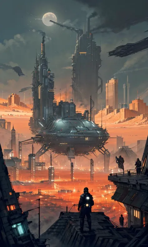 a science fiction city, futuristic, full of skyscrapper, smog, city lights, cyberpunk, blade runner, from below, two moon <lora:Retro SciFi v.5:0.5> <lora:minimalist_sci-fi_dystopia:0.5> minimalist_sci-fi_dystopia <lora:Grand Scale:0.5> grandscale,landscape,scenery <lora:Painted_poster_V1-000035_1_pp:0.5> Painted poster <lora:JakubRozalskistyleV1:0.8>  jakubrozalskistyle<lora:EF-GoodHands-beta2:0.5><lora:EF-GoodHands-beta2:0.5>