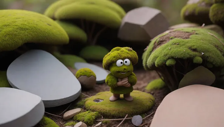 Depth of field 270mm, Earth, (Moss:1.2) , it is anthropomorphic reimagined as a Toy Story movie character, Mono Color, Colorful, garden