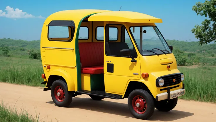 Cel Shaded Art, Indian Tuk-tuk, 2D, flat color, toon shading, cel shaded style