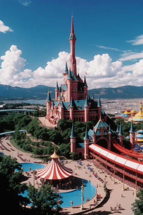 Amusement park, Sharp and in focus, cinema art, fantasy art designed by Peter Jackson, Velvia, still, science fiction