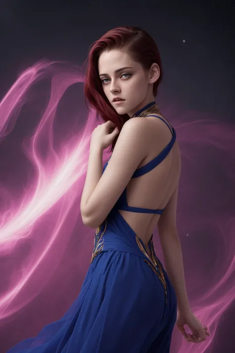 Astral Aura, beautiful Kristen Stewart, still, by Peter Kemp, Shigenori Soejima, astral, colorful aura, vibrant energy, bold colors, exquisite, emotional