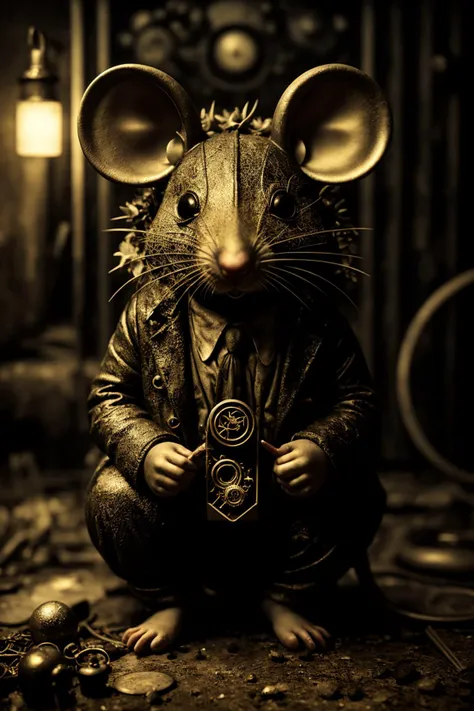 Gloomy Absurd Mouse, Golden ratio, Grungepunk, masterpiece, highly detailed, stylized by Peter Jackson