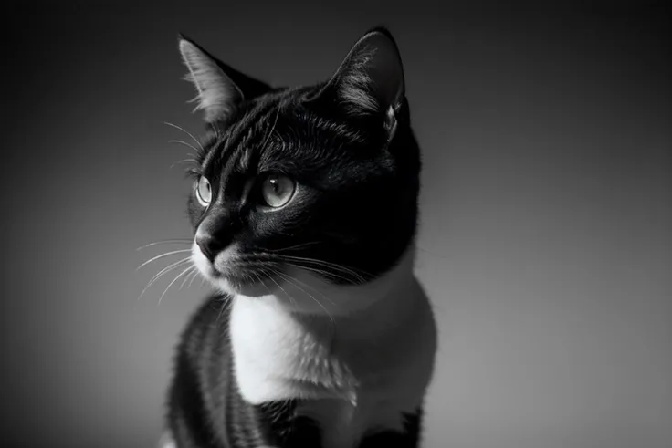 1cat, beautiful, stunning, (best quality, masterpiece), monochrome, highres, ultra high res, professional, realistic, hyper-realism, (photorealistic:1.4), vivid detail, absurdres, ultra detailed, extremely detailed, hyper detailed, intricately detailed, fine detail, HDR, UHD, 64K, simple background, natural lighting, Close-Up, Collodion Process,