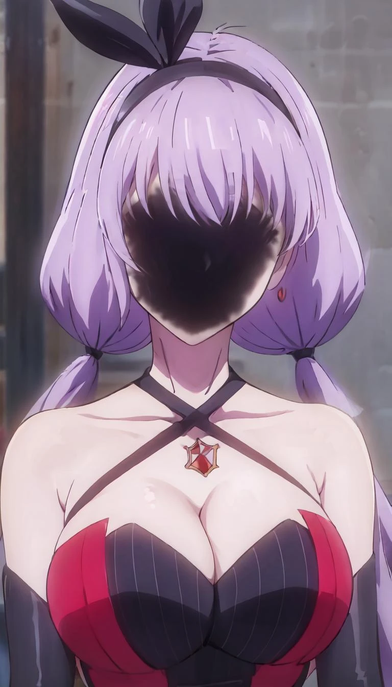 straight-on, upper body, solo, BREAK
ANIME_nanase_karin_ownwaifu, www.ownwaifu.com,
faceless, faceless female, long hair, twintails, large breasts, purple hair, low twintails, collarbone, very long hair,
cleavage, dress, elbow gloves, gloves, bare shoulders, halterneck, jewelry, ribbon, hairband, black gloves, thighhighs, hair ribbon, bow, criss-cross halter, red dress, choker,
<lora:ANIME_nanase_karin_ownwaifu:0.8>,, official art, highres, scenery, (masterpiece:1.1), (best quality,:1.1), (high quality:1.1), (anime screencap:1.2),