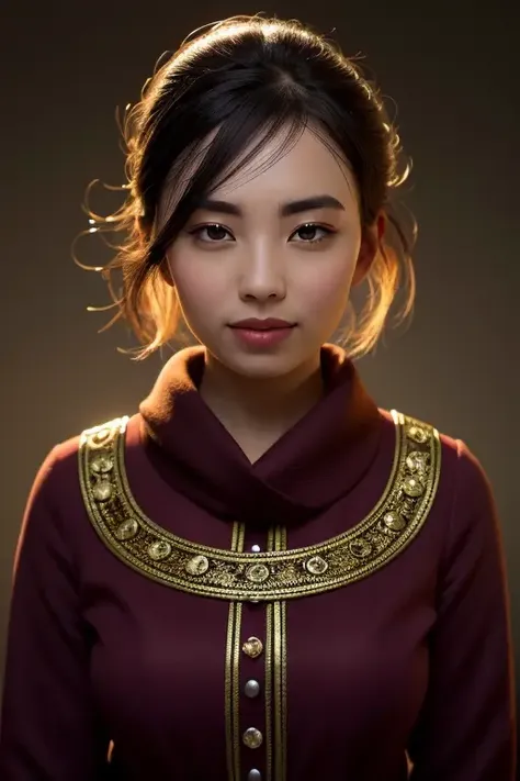a beautiful empress portrait, smiling, happy, short hair, perfect brown eyes, with a brilliant, clothes Santa robes, everything Christmas, snow, symmetrical, dramatic studio lighting, rococo, baroque, greens, asian, hyperrealism, closeup, D&D, fantasy, intricate, elegant, highly detailed, digital painting, artstation, octane render, 8k, concept art, matte, sharp focus