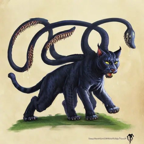 DISPLACER BEAST, FELINE BODY, HORROR, 6 LEGS, 2 TENTACKLES.