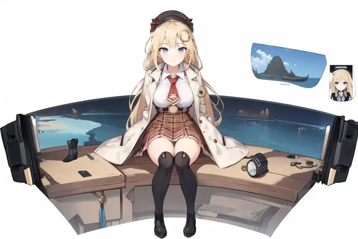 masterpiece, best quality, ultra-detailed, illustration,perfect anatomy, <lora:standingFullBodyWithBackgroundStyle_v10Offset:1>,(panorama:2), (white background:1.5),office,lamp,desk,bookshelf,1girl, solo, <lora:ameliaWatsonHololive_v1:0.8>,sitting,(sitting on the desk),excellent anatomy,((arms crossed)) ,hair ornament, detailed clothes, white shirt, red necktie, plaid skirt, high-waist skirt, coat, deerstalker, detective, stethoscope, boots,long boots ,pocket watch, black footwear, seductive smile, medium breasts