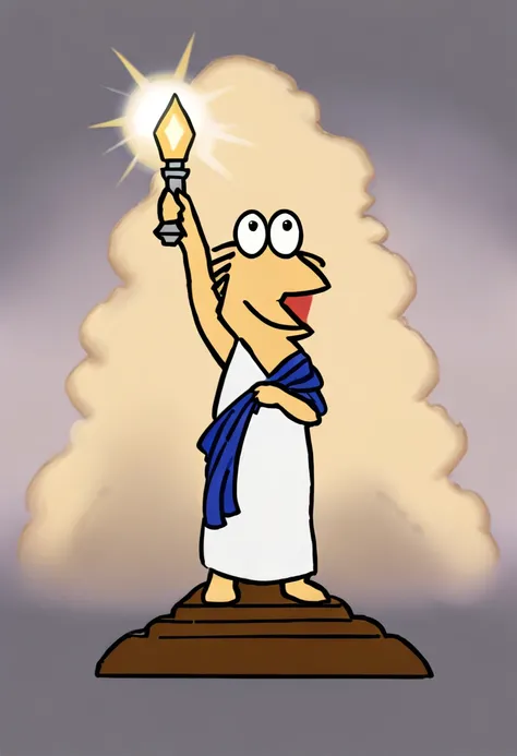 masterpiece, best quality, very aesthetic, <lora:Yakiu_AnimagineXLv31-000050:1> (yakiu 1boy full body), absurdres cinematic film still of Jenny Joseph columbia picture model a yakiu
with white cloth and blue stole holding a bright light emitting torch in his hand up in sky,
standing on a platform,
<lora:Columbia picture model:1> Columbia picture style, (simple background:-1.4)
