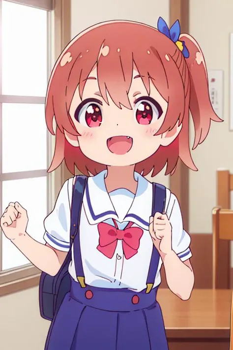 ultra detail,best quality,masterpiece, 1girl, hinata_hoshino_watashinitenshigamaiorita <lora:hinata_hoshino_watashinitenshigamaiorita:0.7>petite,fang,smile,open mouth,pretty pose