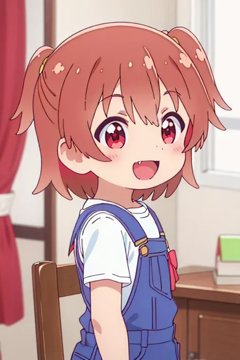 ultra detail,best quality,masterpiece, 1girl, hinata_hoshino_watashinitenshigamaiorita <lora:hinata_hoshino_watashinitenshigamaiorita:0.7>petite,fang,overall,red randoseru,from back,smile,open mouth,pretty pose