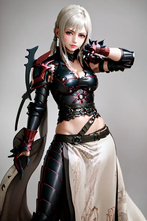 (masterpiece, best quality:1.2), <lyco:ffxv_araneahighwind-10:1.0>, cowboy shot, solo, 1girl, aranea highwind, slight smile, looking at viewer, crossed arms, long hair, silver hair, green eyes, armor, pauldrons, shoulder armor, gauntlets, midriff, cleavage