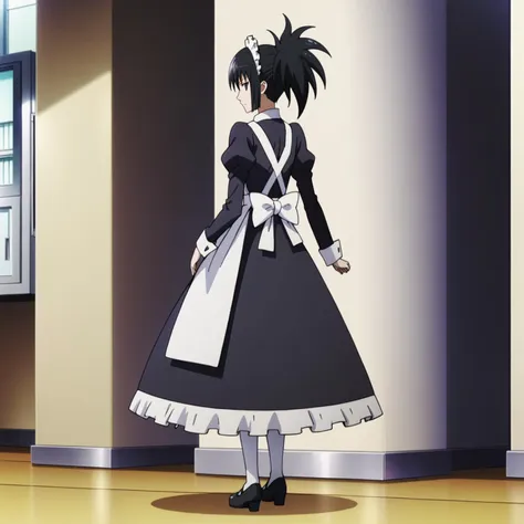 <lora:SayakaDejimaXLpony002>,
solo,
SayakaDejima,1girl,black hair,ponytail,black eyes,
maid_headdress,long_dress,long_sleeves,
full body,standing,looking back,