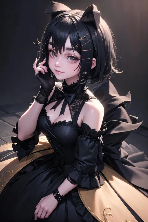 (highly detailed:1.3),
1girl, solo, smirk,
<lora:ak_jackie-000005:1>, ak_jackie,
Ultra-detail, (highres:1.1), best quality, (masterpiece:1.3), cinematic lighting, <lora:edgGothGal_MINI:0.7>, GothGal, wearing a GothGal outfi, dress, ribbon, frills,