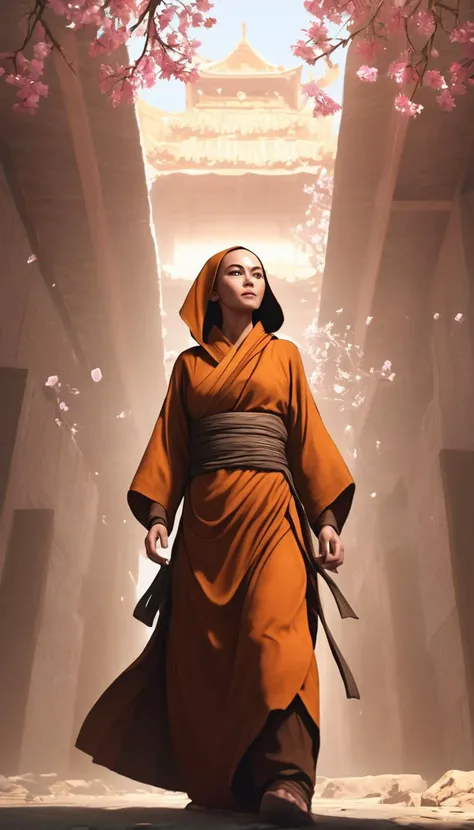 Cinematic scene, female monk, detailed background, masterpiece, best quality, high quality, highres, absurdres <lora:guild_wars_xl_v3:1>