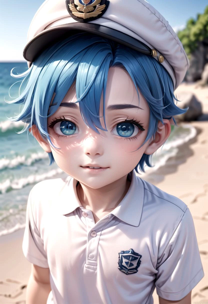 <lora:aoi SDXL_epoch_23:0.6>,1boy, aoi, blue hair, masterpiece, ultra detail, beach, blue eyes, cute shirt, captain cap,
(masterpiece:1.2), best quality, high resolution, unity 8k wallpaper, (illustration:0.8), (beautiful detailed eyes:1.6), extremely detailed face, perfect lighting, extremely detailed CG, (perfect anatomy),