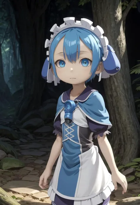 1boy, masterpiece, ultra detail, forest, <lora:marulk:0.6>, marulk, solo, looking at viewer, tree, puffy short sleeves, maid, maid headdress, capelet, pouch, whistle, blue capelet, whistle around neck, draw it in the style of made in abyss, The soft lighting and detailed surroundings create an immersive environment where imagination runs wild high quality visuals, dim Lighting, sharply focused, octane render, 8k UHD,
(flat chest:1.2)