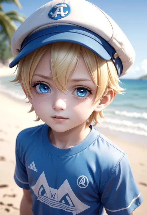 1boy, aoki, blonde hair, hat, masterpiece, ultra detail, beach, blue eyes, cute shirt, shorts, standing, full shot,
(masterpiece:1.2), best quality, high resolution, unity 8k wallpaper, (illustration:0.8), (beautiful detailed eyes:1.6), extremely detailed face, perfect lighting, extremely detailed CG, (perfect anatomy),