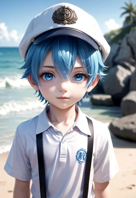 1boy, aoi, blue hair, hat, masterpiece, ultra detail, beach, blue eyes, cute shirt
(masterpiece:1.2), best quality, high resolution, unity 8k wallpaper, (illustration:0.8), (beautiful detailed eyes:1.6), extremely detailed face, perfect lighting, extremely detailed CG, (perfect anatomy),