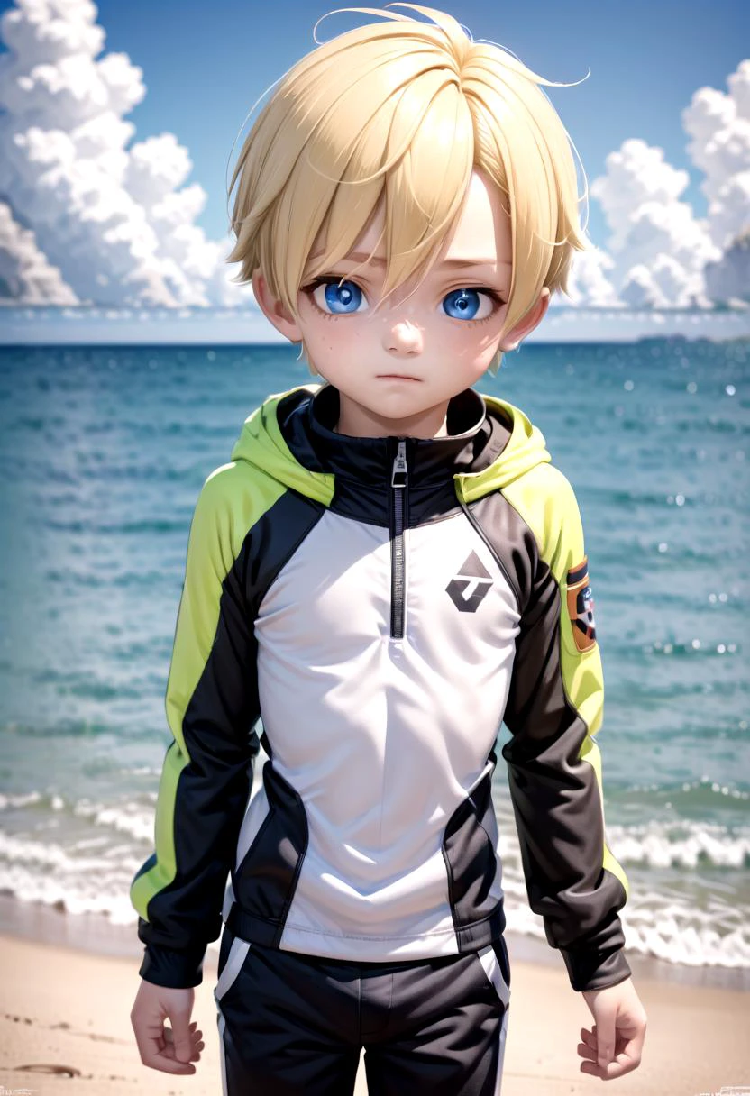 <lora:sota_epoch_13:0.6>,sota, solo,looking at viewer,short hair,bangs,blue eyes,blonde hair,long sleeves,1boy,hair between eyes,closed mouth,standing,wide rashguard jacket,male focus,cowboy shot,outdoors,sky,day,pants,cloud,hood,water,blue sky,ocean,beach,black pants,hood down,child,multicolored clothes,zipper,horizon,male ,wall,multicolored jacket,two-tone jacket , (masterpiece:1.2), best quality, high resolution, unity 8k wallpaper, (illustration:0.8), (beautiful detailed eyes:1.6), extremely detailed face, perfect lighting, extremely detailed CG,
The soft lighting and detailed surroundings create an immersive environment where imagination runs wild hyper-detailed,hyper-detailed face, high quality visuals, dim Lighting, sharply focused, octane render, 8k UHD