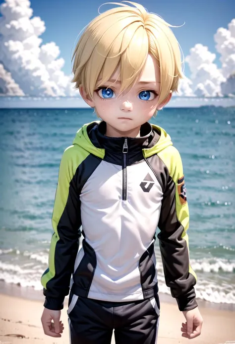 <lora:sota_epoch_13:0.6>,sota, solo,looking at viewer,short hair,bangs,blue eyes,blonde hair,long sleeves,1boy,hair between eyes,closed mouth,standing,wide rashguard jacket,male focus,cowboy shot,outdoors,sky,day,pants,cloud,hood,water,blue sky,ocean,beach,black pants,hood down,child,multicolored clothes,zipper,horizon,male ,wall,multicolored jacket,two-tone jacket , (masterpiece:1.2), best quality, high resolution, unity 8k wallpaper, (illustration:0.8), (beautiful detailed eyes:1.6), extremely detailed face, perfect lighting, extremely detailed CG,
The soft lighting and detailed surroundings create an immersive environment where imagination runs wild hyper-detailed,hyper-detailed face, high quality visuals, dim Lighting, sharply focused, octane render, 8k UHD