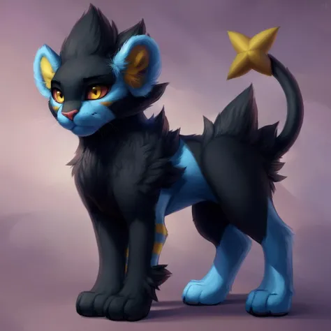 <lora:luxray-06:1>, luxray, yellow eyes, red sclera, (pose:1.3), (posing:1.3), (soft shading), 4k, hi res, ((detailed face, (detailed eyes:1.0), detailed)), (full body), by zackarry911, by zaush, (by personalami:0.5), feral, tail,