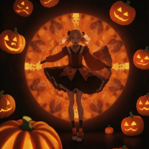 shot on 70mm, nasty, Jack-o'-lantern, candy theme, kaleidoscope style <lora:kaleidoscope:0.2>
highres, dramatic,
,A talented female painter in a light-filled studio, her skilled hands bringing to life the vibrant colors and textures of a breathtaking landscape, evoking emotions and a sense of wonder in viewers, amidst the captivating landscape of Middle Earth, she's captured mid-leap
