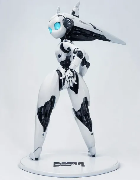 score_9, score_8_up, score_7_up, score_6_up, score_5_up, score_4_up, source_anime, drosselvonflugel, solo, looking at viewer, simple background, white background, standing, full body, from side, hand on hip, glowing, glowing eyes, radio antenna