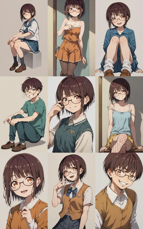 score_9, score_8_up, source_anime, <lora:sdxl-sega-fujimiya-pony:0.6>, solo, copper eyes, underrim eyeglass, dark brown hair, short cut, sidelocks, bang, { 1girl, Fujimiya Sumika, { __colors__ __clothesA__ | __strength__ __colors__ __clothesB__, __colors__ __clothesBottoms__ } | 1boy, FujiShotaGirl, grin, __strength__ __colors__ pirinted __clothesM__, __colors__ __clothesBottomsM__ }, __facialS__ +++ {||||| __clothesOuter__ }, __clothesSocks__ __clothesShoes__