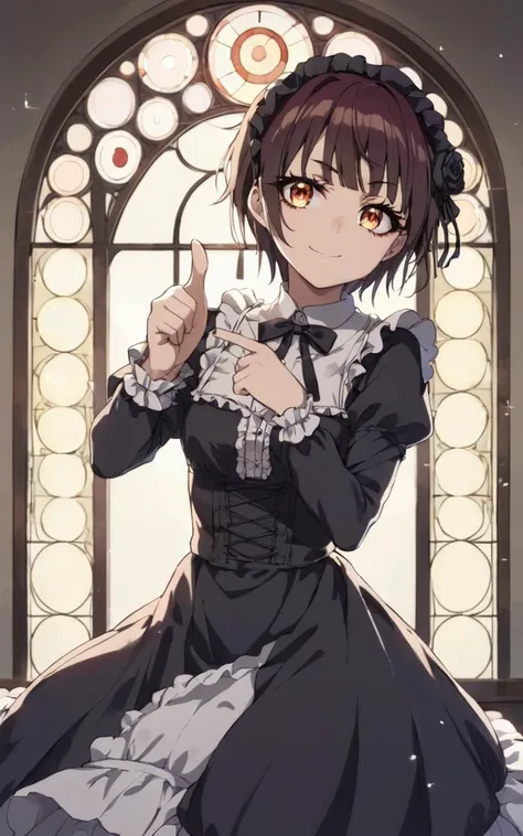 score_9, score_8_up, source_anime, <lora:sdxl-sega-fujimiya-pony:0.6>, solo, copper eyes, underrim eyeglass, dark brown hair, short cut, sidelocks, bang, 1girl, Fujimiya Sumika, lower eyelashes, upper eyelashes, eyeliner, Gothic Frilled dress, long skirt, Headdress, bowknot, hair ornament, yellow hair flower, black fishnet_pantyhose, garter straps, Lace, cross-laced footwear, frilled blouse, ribbon-trimmed sleeves, puffy sleeves, , Panniers, tulle +++ candlestick, stained glass, intricate gothic architecture , :p, smile, Lying on back Thumbs up ,From Up, looking afar, fullbody, Mixed Lighting , contrapposto, dynamic pose, cinematic lighting, daytime, strong light, glare, coming in light, rays light, sparkles, lens flare, deep shadows, caustics, golden hour, Morning in the Meadow , wind