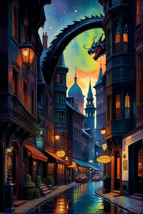 Dragon - Large, serpent-like creature often capable of breathing fire.
((Fantasy-themed, fantasy art, swift brush strokes)), (Pulp:0.9), ((Dark and grim colors and mood)), embossed in metal, (Victorian Gothic Art:1.3),(Dark hue:1.3)
Watercolor, gouache
Painted by John Salminen
cyberpunk cityscape . neon lights, dark alleys, skyscrapers, futuristic, vibrant colors, high contrast, highly detailed
<lora:EldritchRomanceIllustration_0.9.1:1> illustration