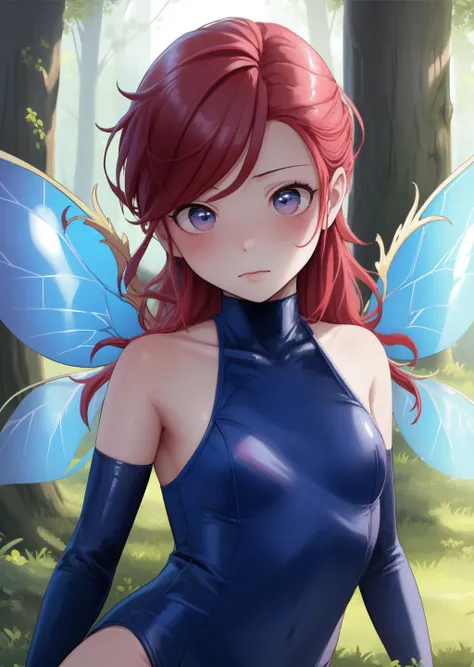 masterpiece:1.2, best quality, SMTPixie, red hair, fairy wings, fairy, forest, centered, <lora:PixieSMT:0.8>,
