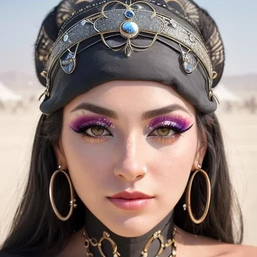 a woman danicng, highly detailed, sharp focus, stunningly beautiful, makeup, masterpiece <lora:Burningman_v1:0.6> burningman
