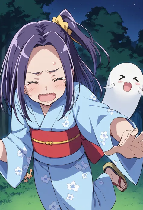 score_9, score_8_up, score_7_up, source_anime BREAK
kurokawa eren, japanese clothes, 1girl, solo, blue kimono, > <, closed eyes, yukata, open mouth, purple hair, long hair, sandals, sash, obi, blush, night, smile, sweat, ghost, scared, geta, :d, running, one side up, side ponytail, parted bangs, forest, grass, wavy mouth, nature, tears, sweatdrop, against tree, surprised, hands, :o, hair ornament, youkai, floral print, tripping, anime coloring, eyelashes, d:, screaming, fleeing, turn pale, xd, dark, yellow scrunchie
<lora:cure_beat_kurokawa_eren_sdxl_locon_pony_v1:0.7>